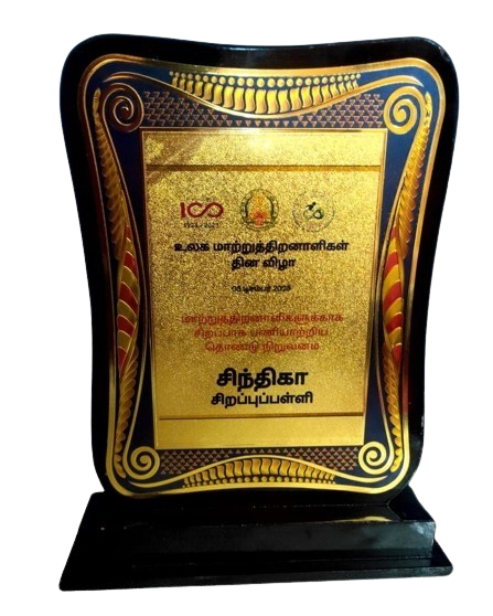 The Best Serving Organisation Award trophy presented to Synthika Trust