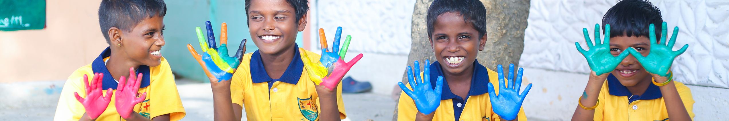 Children showing their painted hands